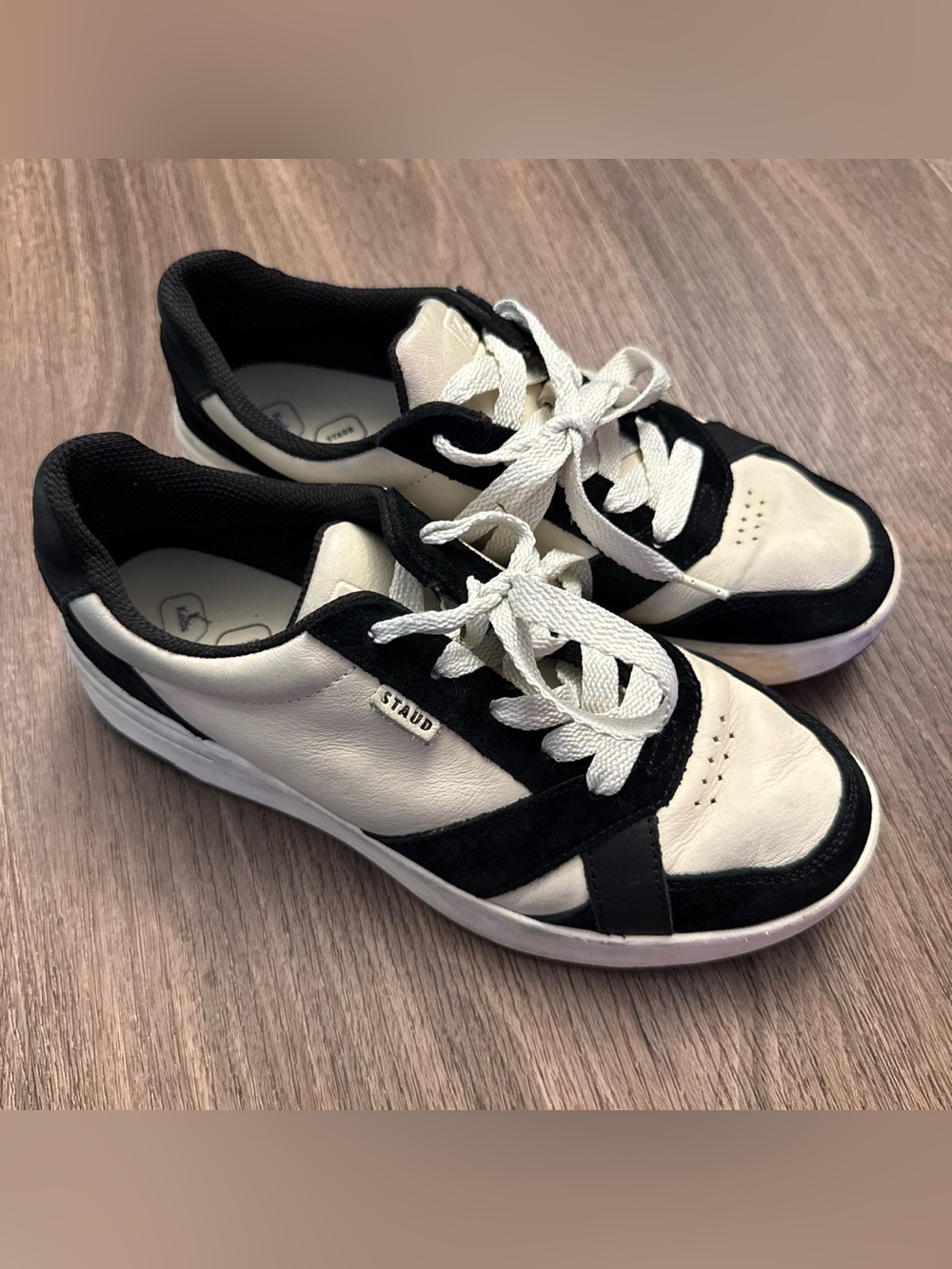 STAUD Black and White Low-Top Leather & Suede keds Sneakers